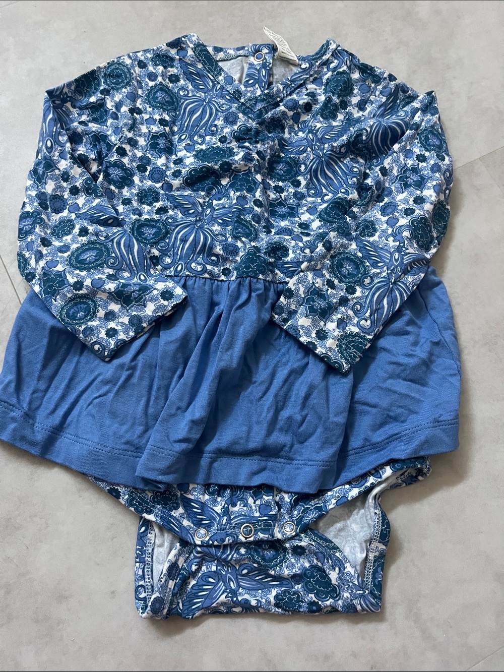 kate quinn Blue Floral Long-Sleeve Dress Bodysuit